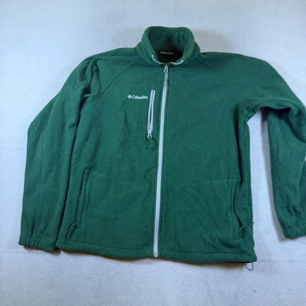 Columbia Mens Full Zip Fleece Jacket Green Mock Neck Pocket Size Medium 7819